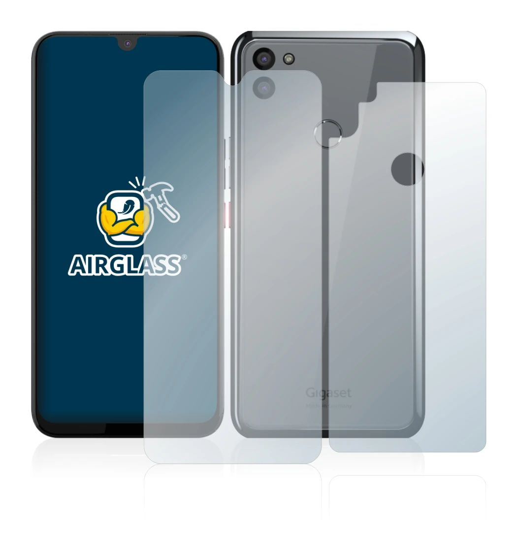 Image de l'appareil Gigaset GS5 (Avant+Arrière) avec une grande variété de protections d'écran.