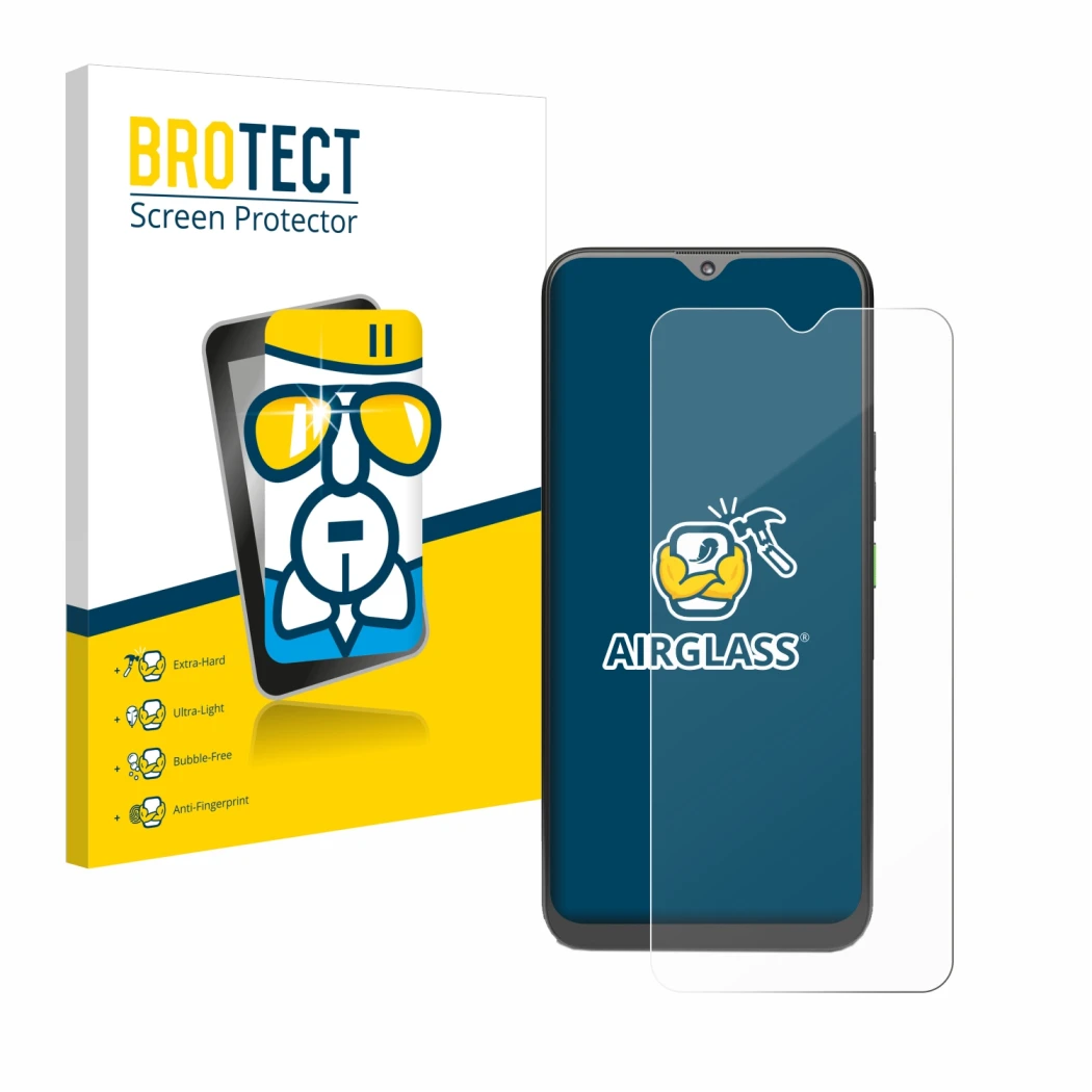 Face avant d’un emballage produit avec le logo de la marque BROTECT. À côté, l’appareil 4G Systems Rephone est représenté avec