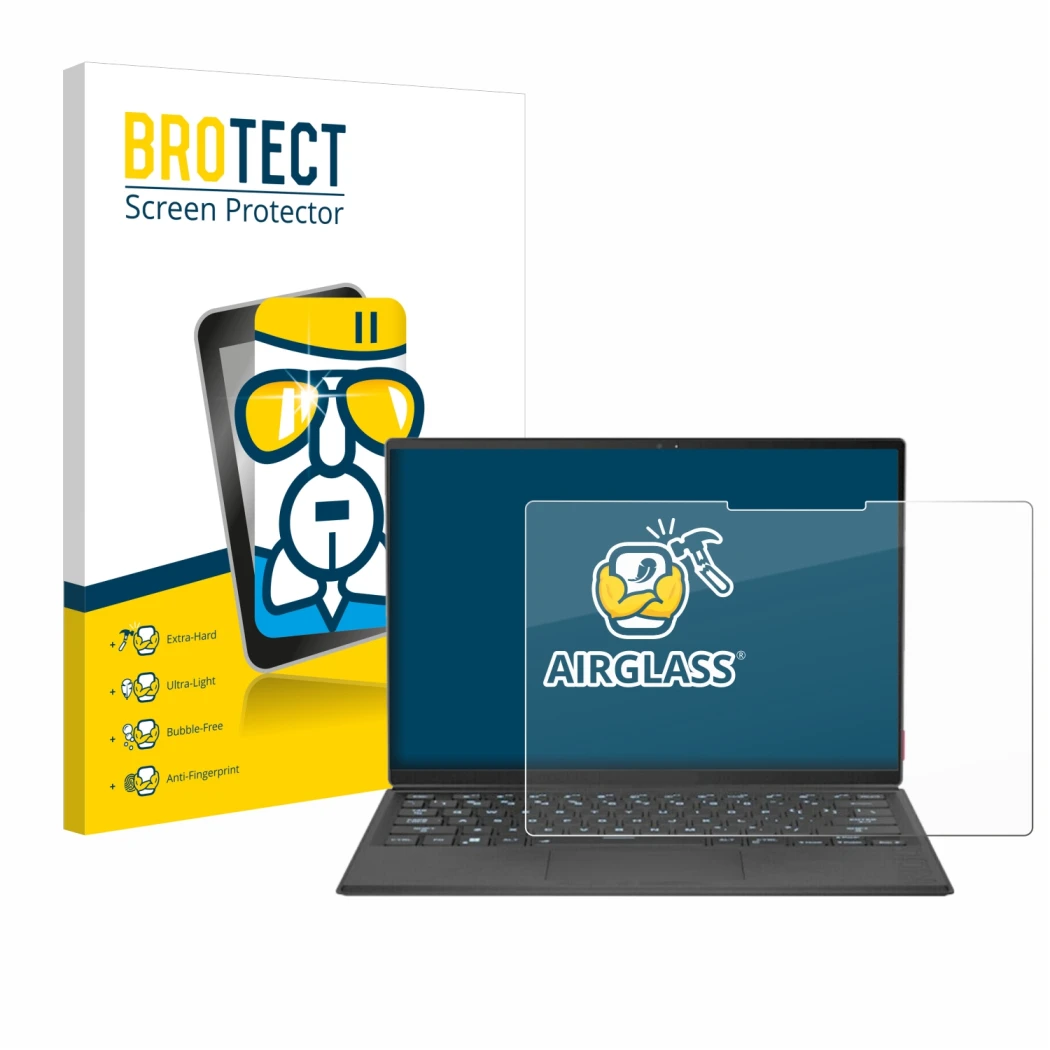 Face avant d’un emballage produit avec le logo de la marque BROTECT. À côté, l’appareil ASUS Rog Flow Z13 2022 est représenté