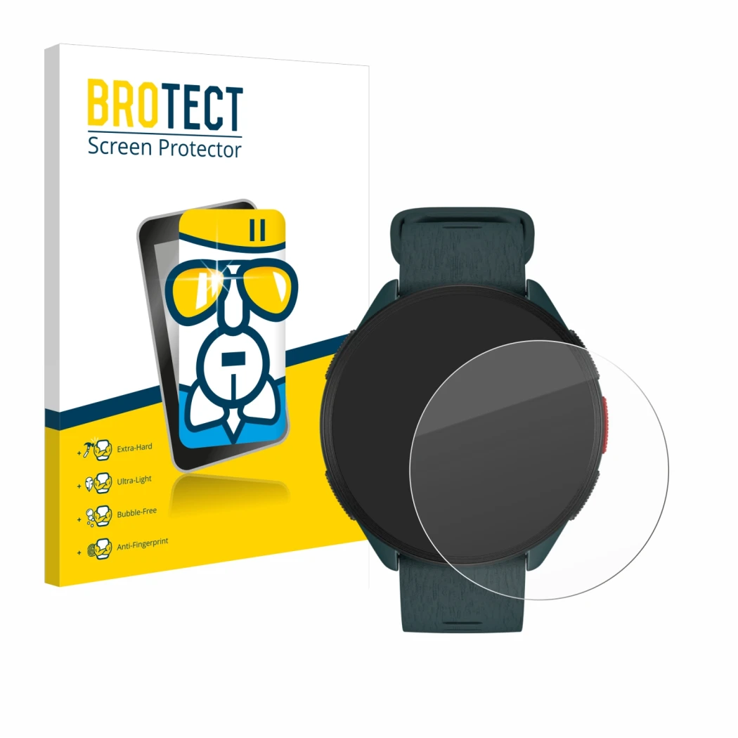 Face avant d’un emballage produit avec le logo de la marque BROTECT. À côté, l’appareil Polar Pacer est représenté avec la pro