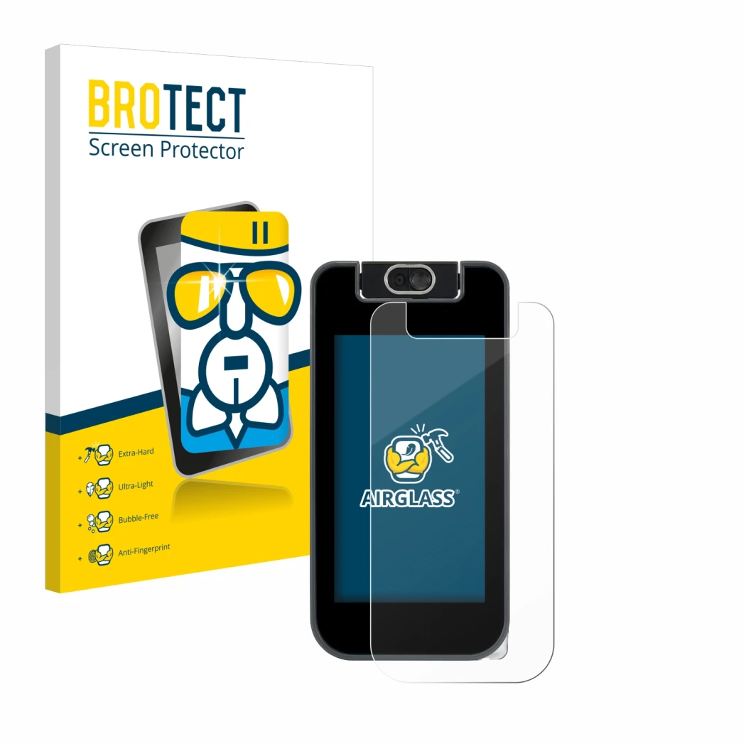 Face avant d’un emballage produit avec le logo de la marque BROTECT. À côté, l’appareil Vtech KidiBuzz 3 est représenté avec l