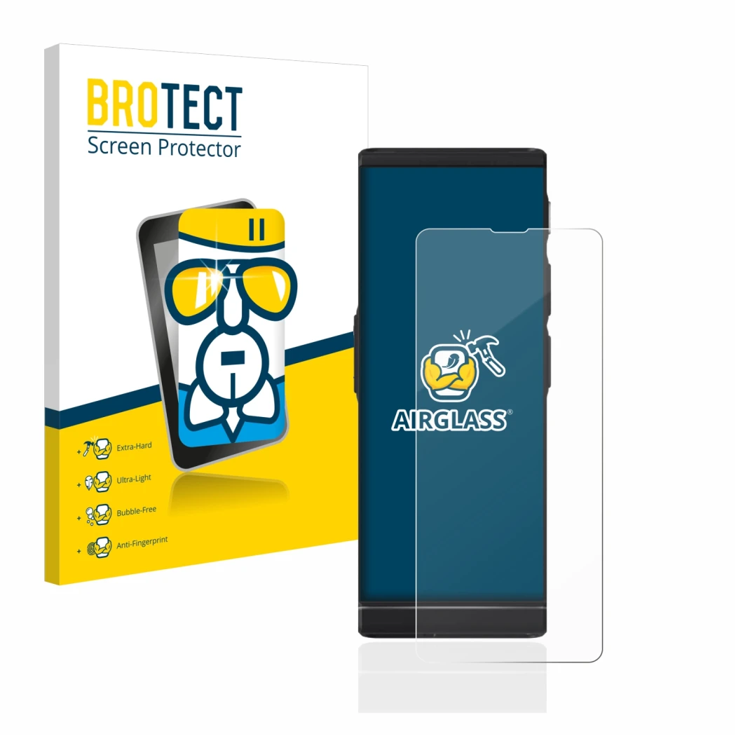 Face avant d’un emballage produit avec le logo de la marque BROTECT. À côté, l’appareil Vasco Translator V4 est représenté ave