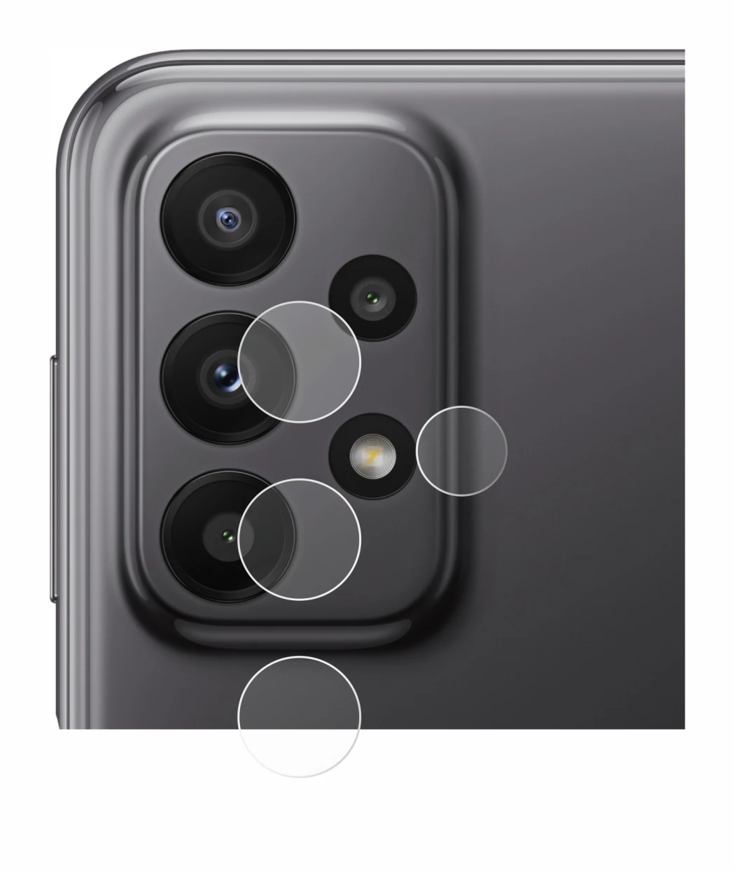 Image de l'appareil Samsung Galaxy A23 5G (Caméra UNIQUEMENT) avec une grande variété de protections d'écran.