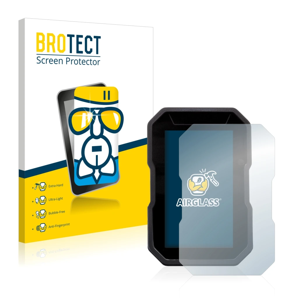 Face avant d’un emballage produit avec le logo de la marque BROTECT. À côté, l’appareil Ducati DesertX 2022 est représenté ave