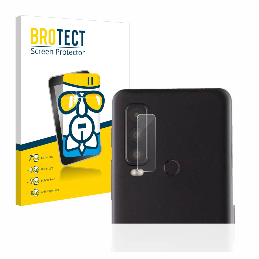 Face avant d’un emballage produit avec le logo de la marque BROTECT. À côté, l’appareil Caterpillar Cat S75 (Caméra UNIQUEMENT