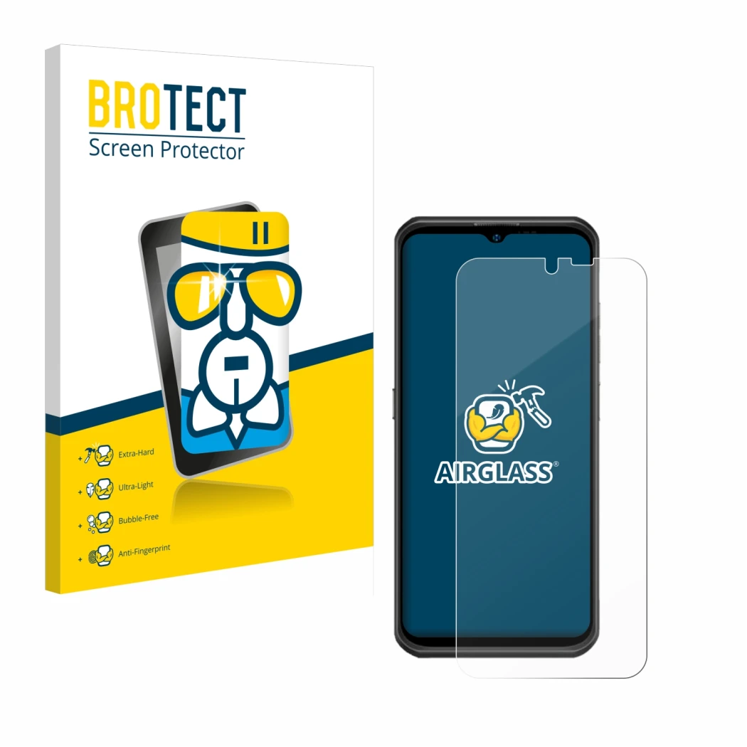 Face avant d’un emballage produit avec le logo de la marque BROTECT. À côté, l’appareil Ulefone Armor 17 Pro est représenté av