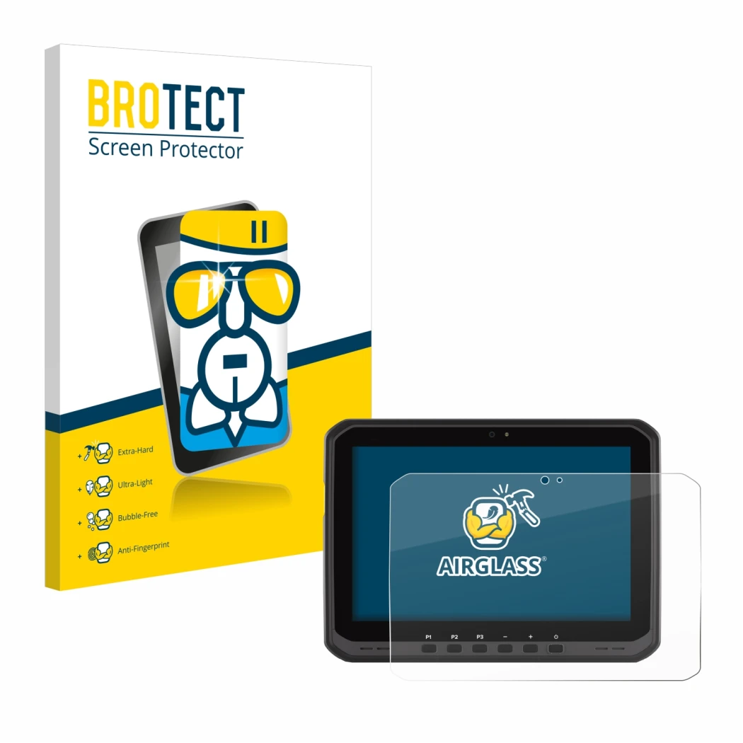 Face avant d’un emballage produit avec le logo de la marque BROTECT. À côté, l’appareil Zebra ET60 est représenté avec la prot