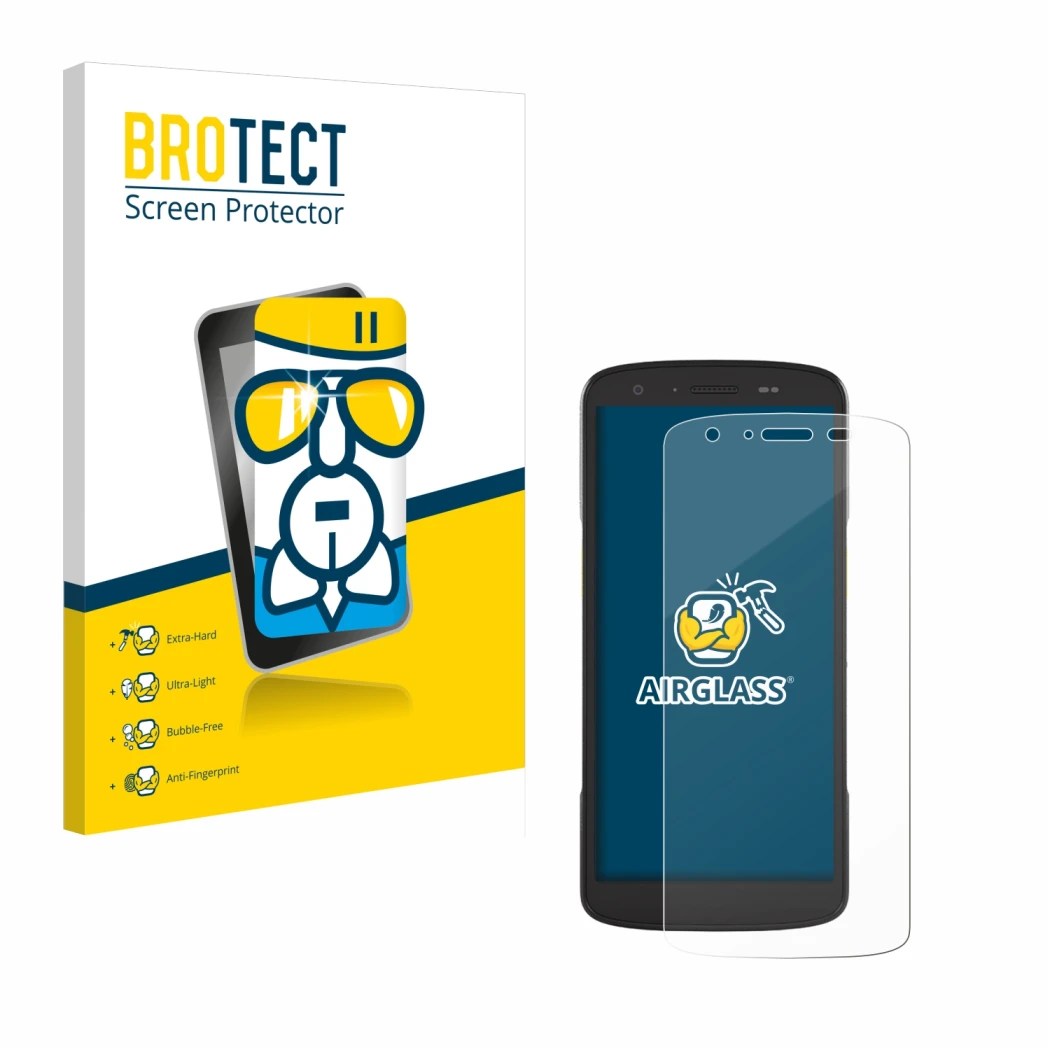 Face avant d’un emballage produit avec le logo de la marque BROTECT. À côté, l’appareil Zebra TC22 est représenté avec la prot