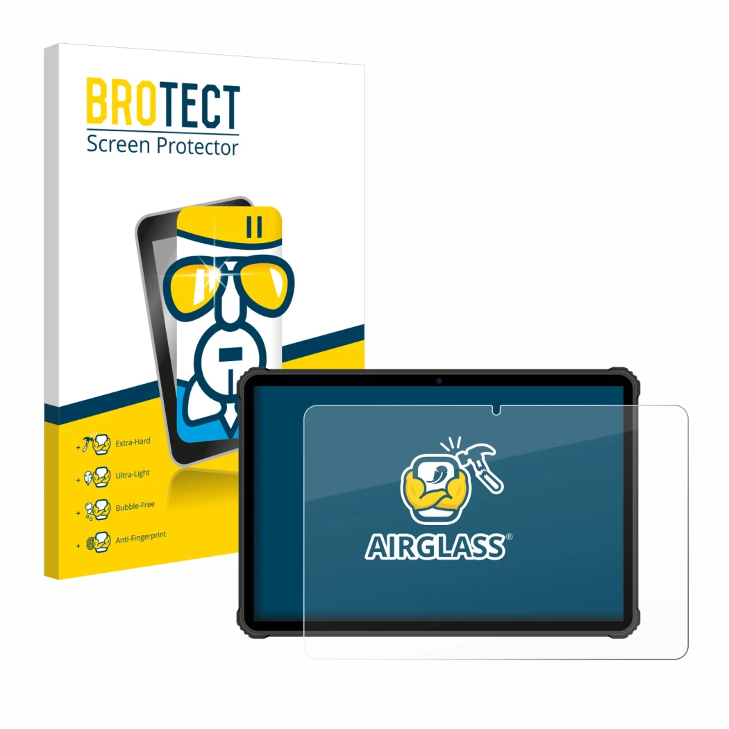 Face avant d’un emballage produit avec le logo de la marque BROTECT. À côté, l’appareil Oukitel RT5 est représenté avec la pro