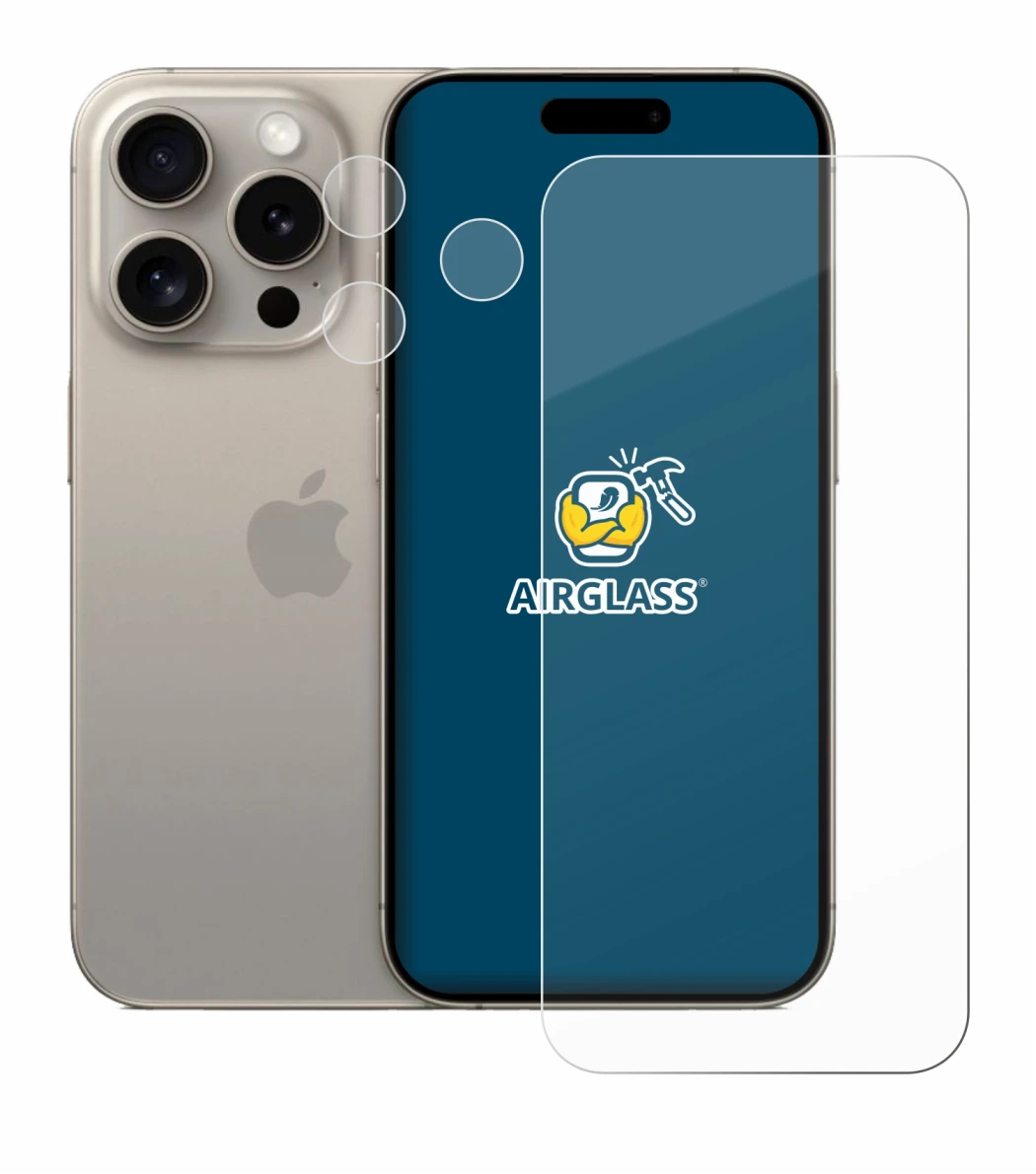 Image de l'appareil Apple iPhone 15 Pro (Avant+Caméra) avec une grande variété de protections d'écran.