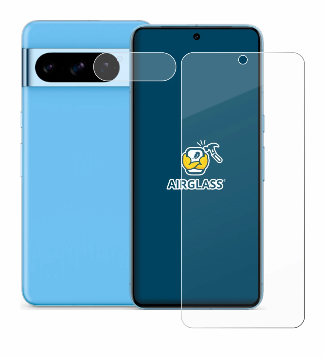 Image de l'appareil Google Pixel 8 Pro (Avant+Caméra) avec une grande variété de protections d'écran.