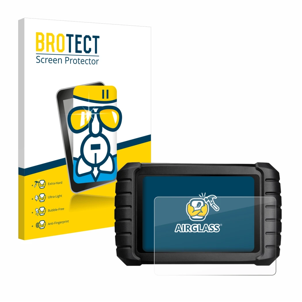 Face avant d’un emballage produit avec le logo de la marque BROTECT. À côté, l’appareil iCarsoft CR Max est représenté avec la