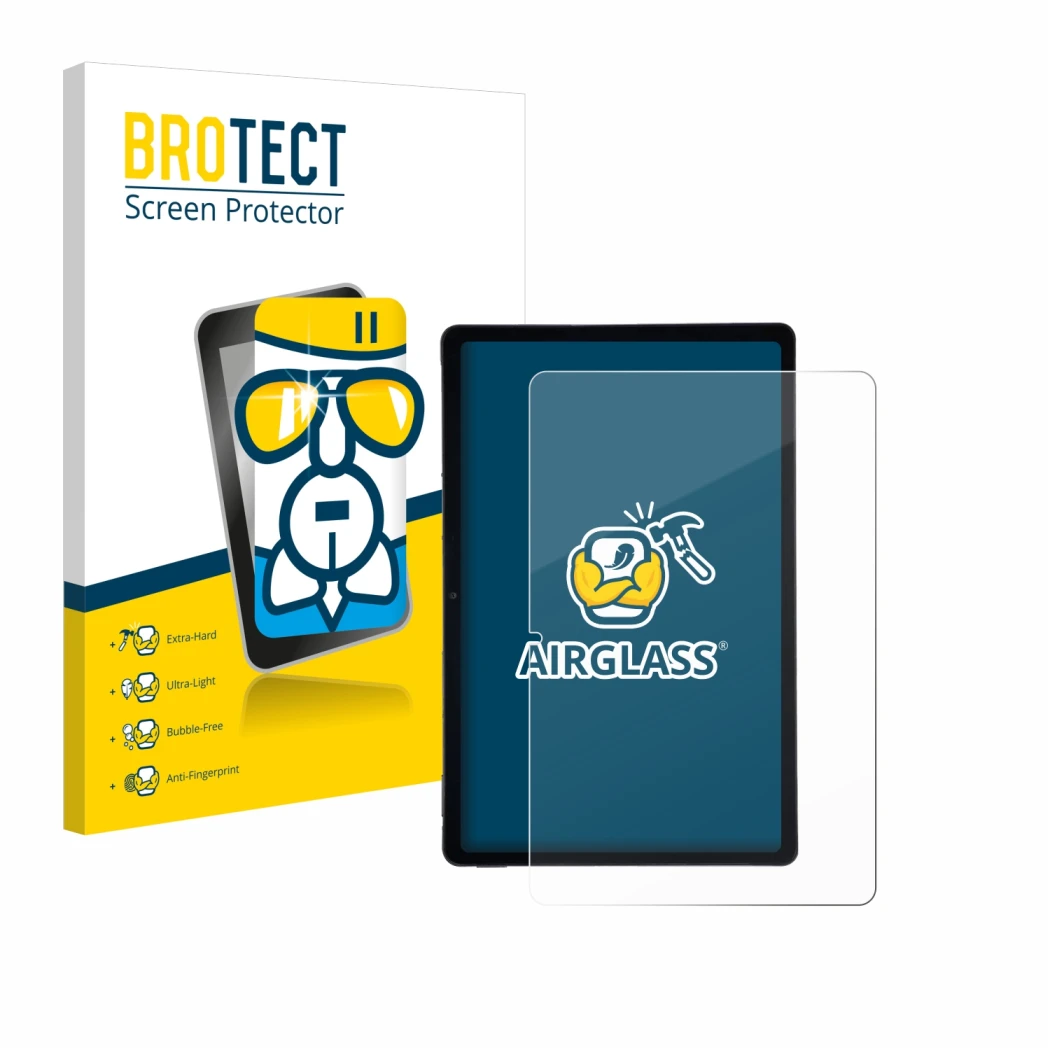 Face avant d’un emballage produit avec le logo de la marque BROTECT. À côté, l’appareil AGM Pad P2 est représenté avec la prot