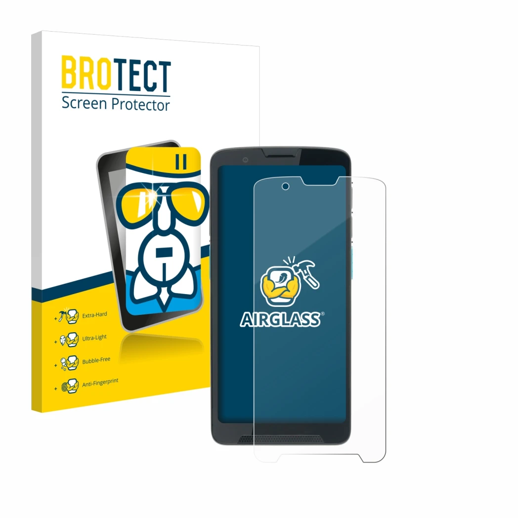 Face avant d’un emballage produit avec le logo de la marque BROTECT. À côté, l’appareil Unitech EA660 est représenté avec la p