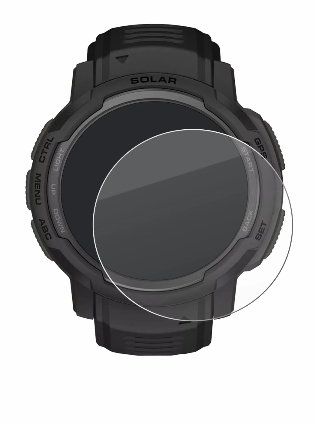 Image de l'appareil Garmin Instinct Crossover Solar avec une grande variété de protections d'écran.
