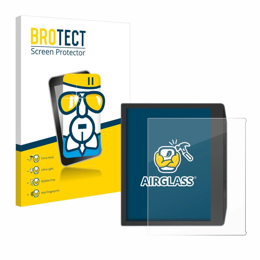 Face avant d’un emballage produit avec le logo de la marque BROTECT. À côté, l’appareil PocketBook Era Color est représenté av