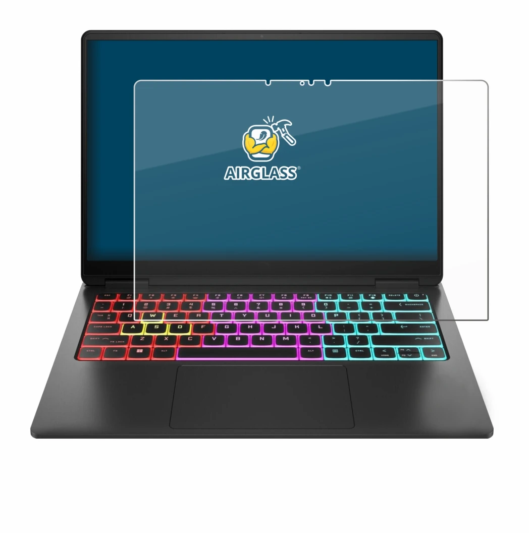 Image de l'appareil HP Omen Transcend 14 avec une grande variété de protections d'écran.