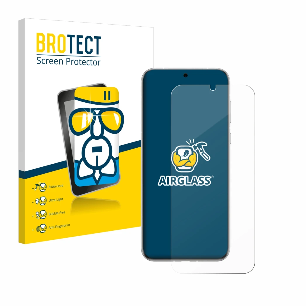 Face avant d’un emballage produit avec le logo de la marque BROTECT. À côté, l’appareil Huawei Pura 70 Ultra est représenté av