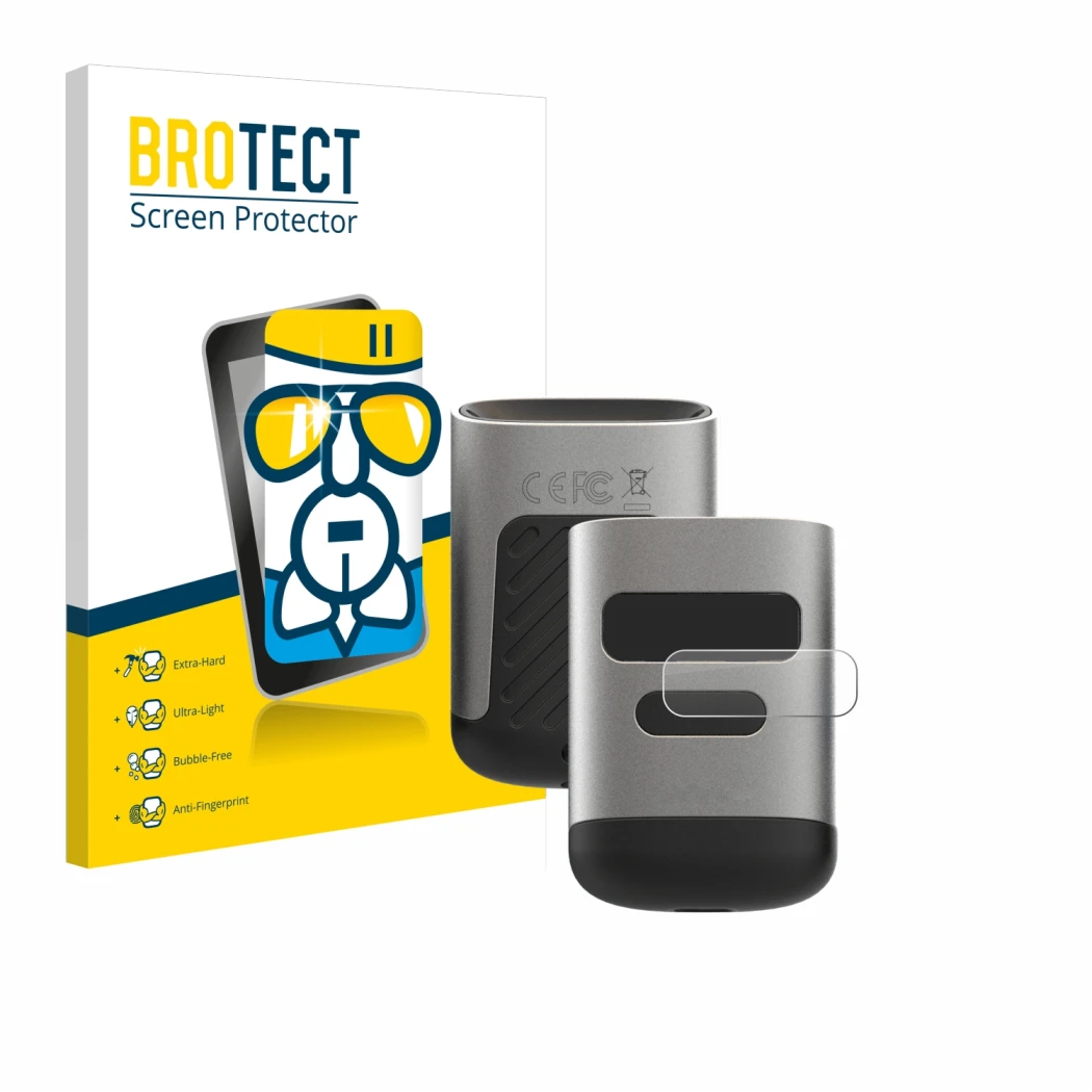 Face avant d’un emballage produit avec le logo de la marque BROTECT. À côté, l’appareil Opticon OPN-6000 (Écran) est représent