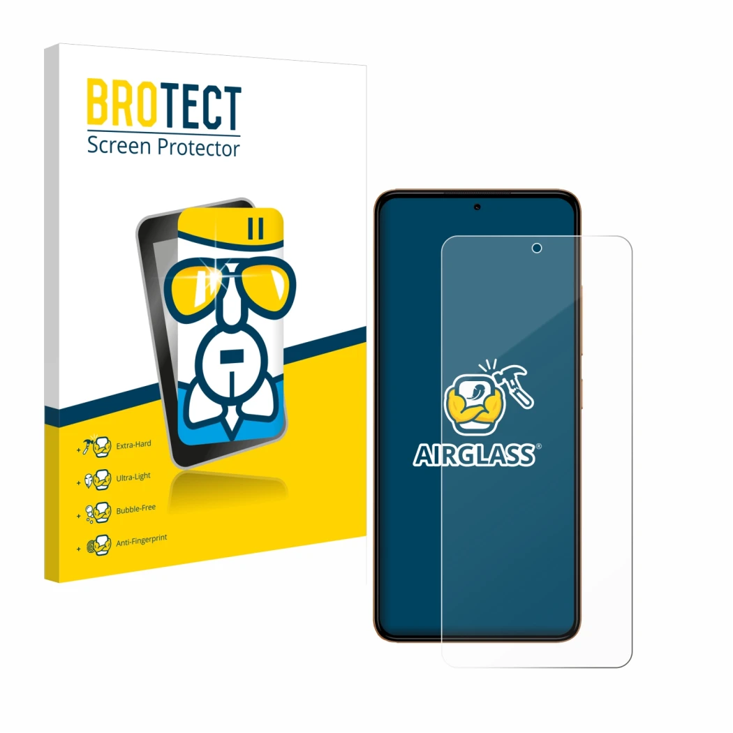 Face avant d’un emballage produit avec le logo de la marque BROTECT. À côté, l’appareil HMD Pulse Plus est représenté avec la 