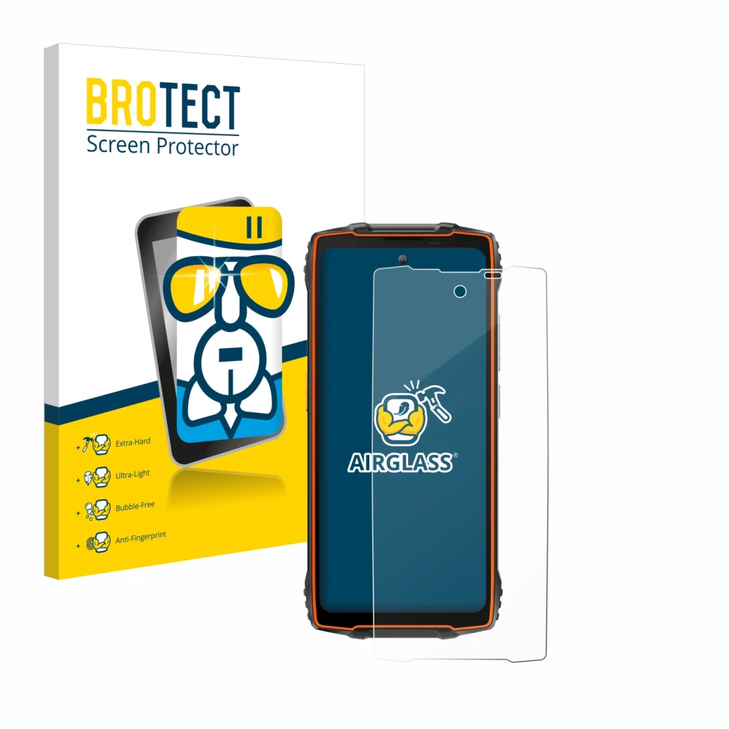 Face avant d’un emballage produit avec le logo de la marque BROTECT. À côté, l’appareil Blackview Oscal Pilot 2 est représenté