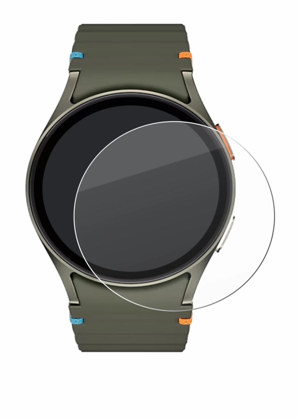 Image de l'appareil Samsung Galaxy Watch 7 (40 mm) avec une grande variété de protections d'écran.