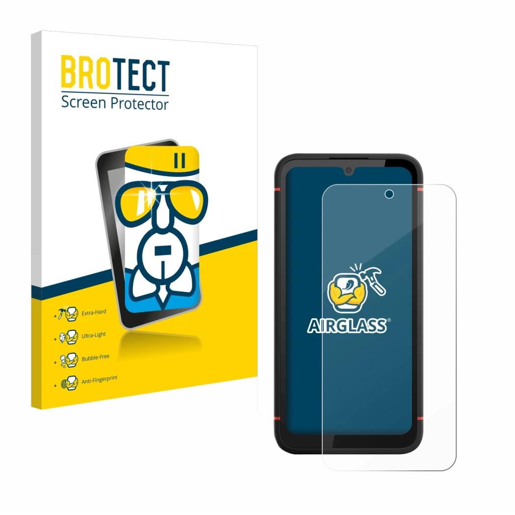 Face avant d’un emballage produit avec le logo de la marque BROTECT. À côté, l’appareil Gigaset GX4 Pro est représenté avec la