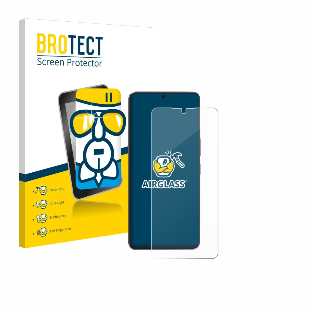 Face avant d’un emballage produit avec le logo de la marque BROTECT. À côté, l’appareil Cubot Max 5 est représenté avec la pro