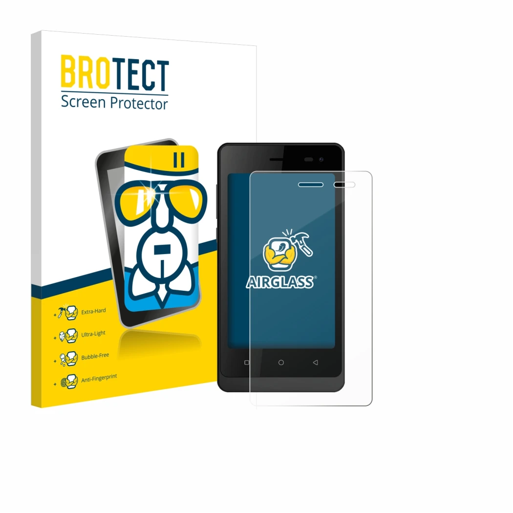 Face avant d’un emballage produit avec le logo de la marque BROTECT. À côté, l’appareil Logicom Wave 2 est représenté avec la 