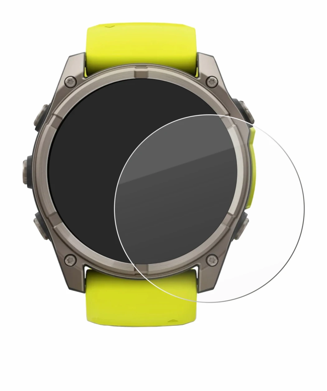 Image de l'appareil Garmin Fenix 8 Solar (51 mm) avec une grande variété de protections d'écran.