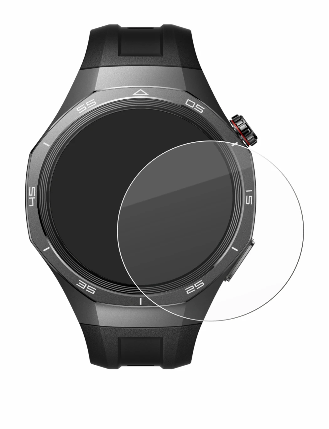 Image de l'appareil Huawei Watch GT 5 Pro (46 mm) avec une grande variété de protections d'écran.