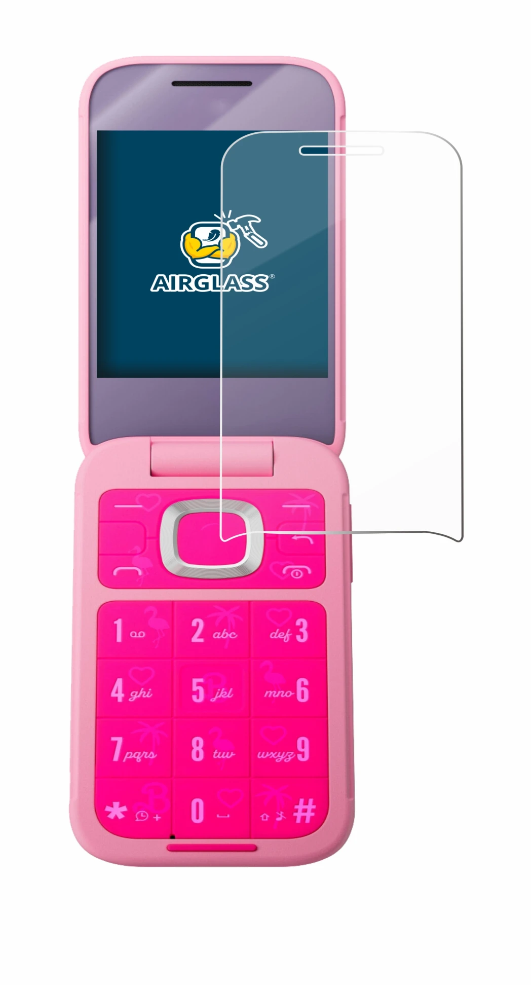 Image de l'appareil HMD Barbie Phone avec une grande variété de protections d'écran.