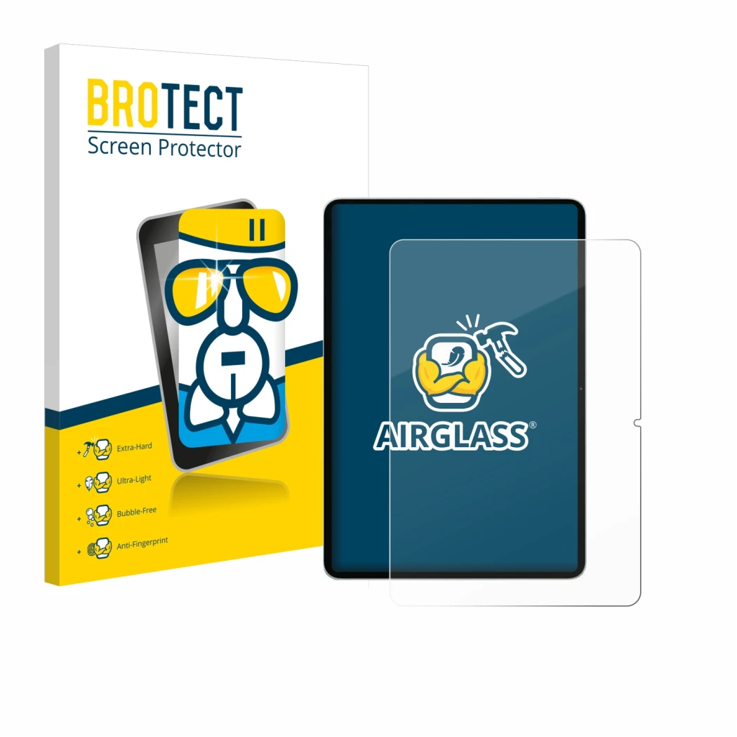 Face avant d’un emballage produit avec le logo de la marque BROTECT. À côté, l’appareil Xiaomi Pad 7 est représenté avec la pr