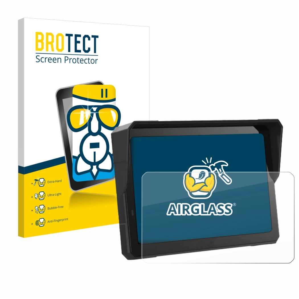 Face avant d’un emballage produit avec le logo de la marque BROTECT. À côté, l’appareil Carpuride W702 Pro 7