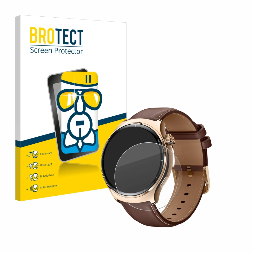 Face avant d’un emballage produit avec le logo de la marque BROTECT. À côté, l’appareil Xiaomi Mibro Lite 3 Pro est représenté