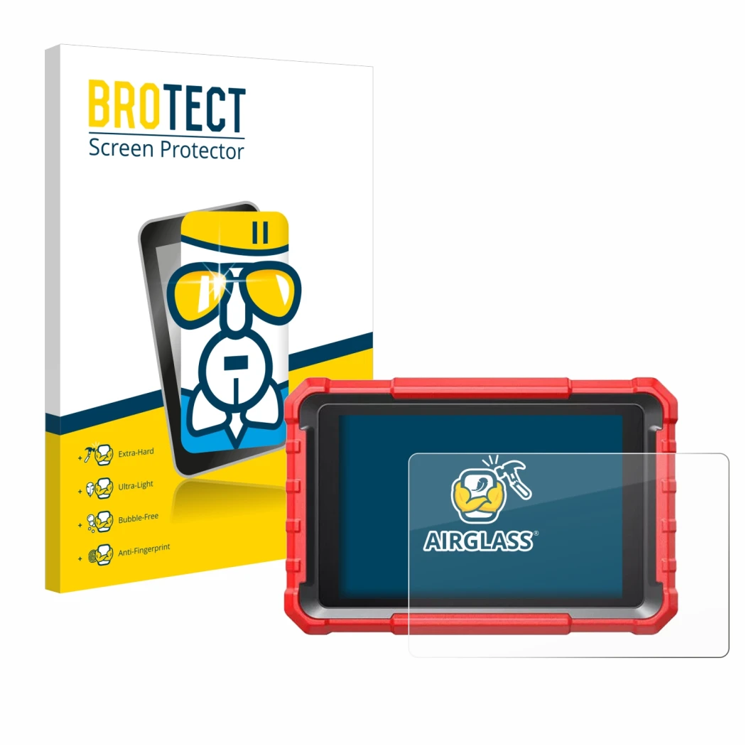 Face avant d’un emballage produit avec le logo de la marque BROTECT. À côté, l’appareil Launch X-431 PROS Elite Pro 5 est repr