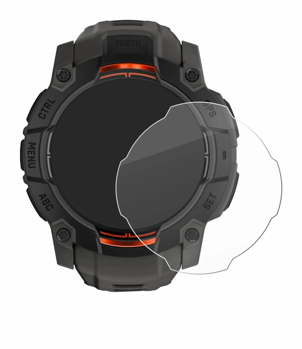 Image de l'appareil Garmin Instinct 3 Solar (50 mm) avec une grande variété de protections d'écran.