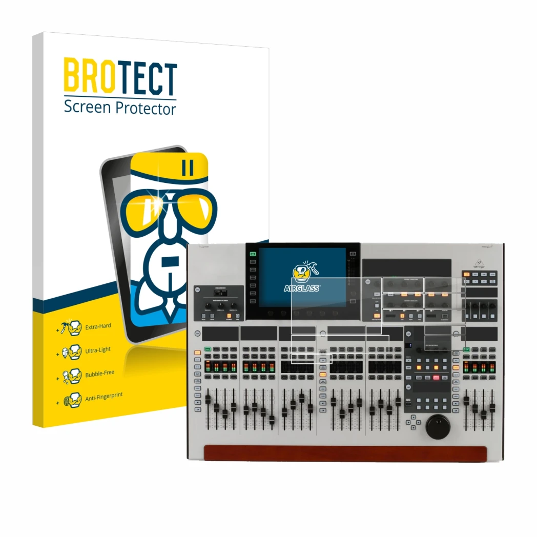 Face avant d’un emballage produit avec le logo de la marque BROTECT. À côté, l’appareil Behringer Wing (Ensemble composé de 11