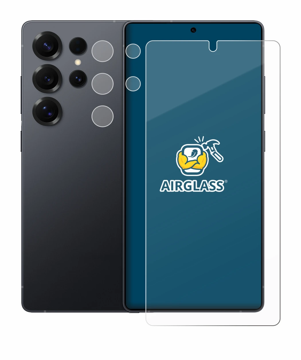 Image de l'appareil Samsung Galaxy S25 Ultra Enterprise Edition (Avant+Caméra) avec une grande variété de protections d'écran.