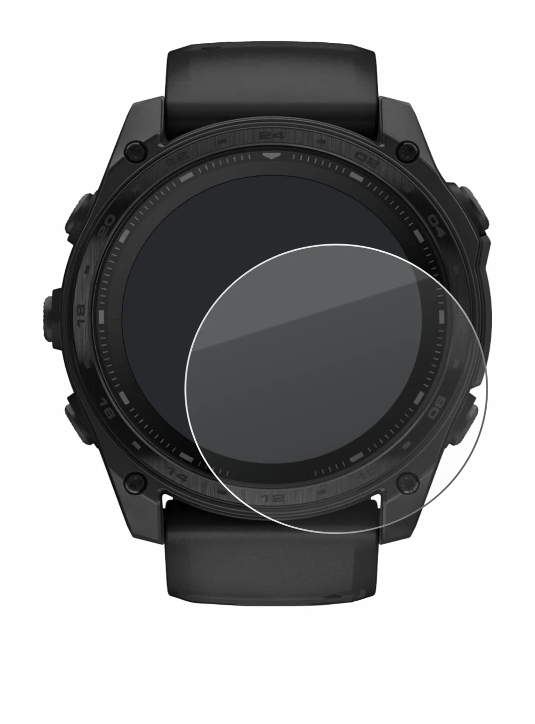 Image de l'appareil Garmin Tactix 8 Solar (51 mm) avec une grande variété de protections d'écran.
