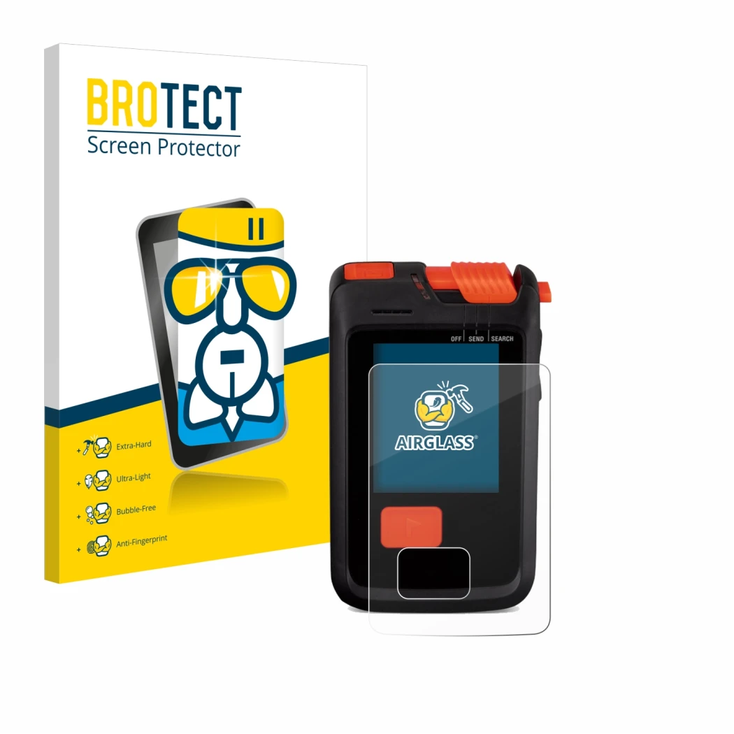 Face avant d’un emballage produit avec le logo de la marque BROTECT. À côté, l’appareil Mammut Barryvox S2 est représenté avec