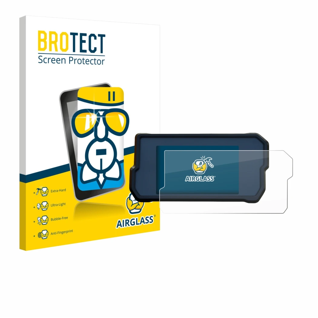 Face avant d’un emballage produit avec le logo de la marque BROTECT. À côté, l’appareil KTM 390 / 890 Adventure 2020+ est repr