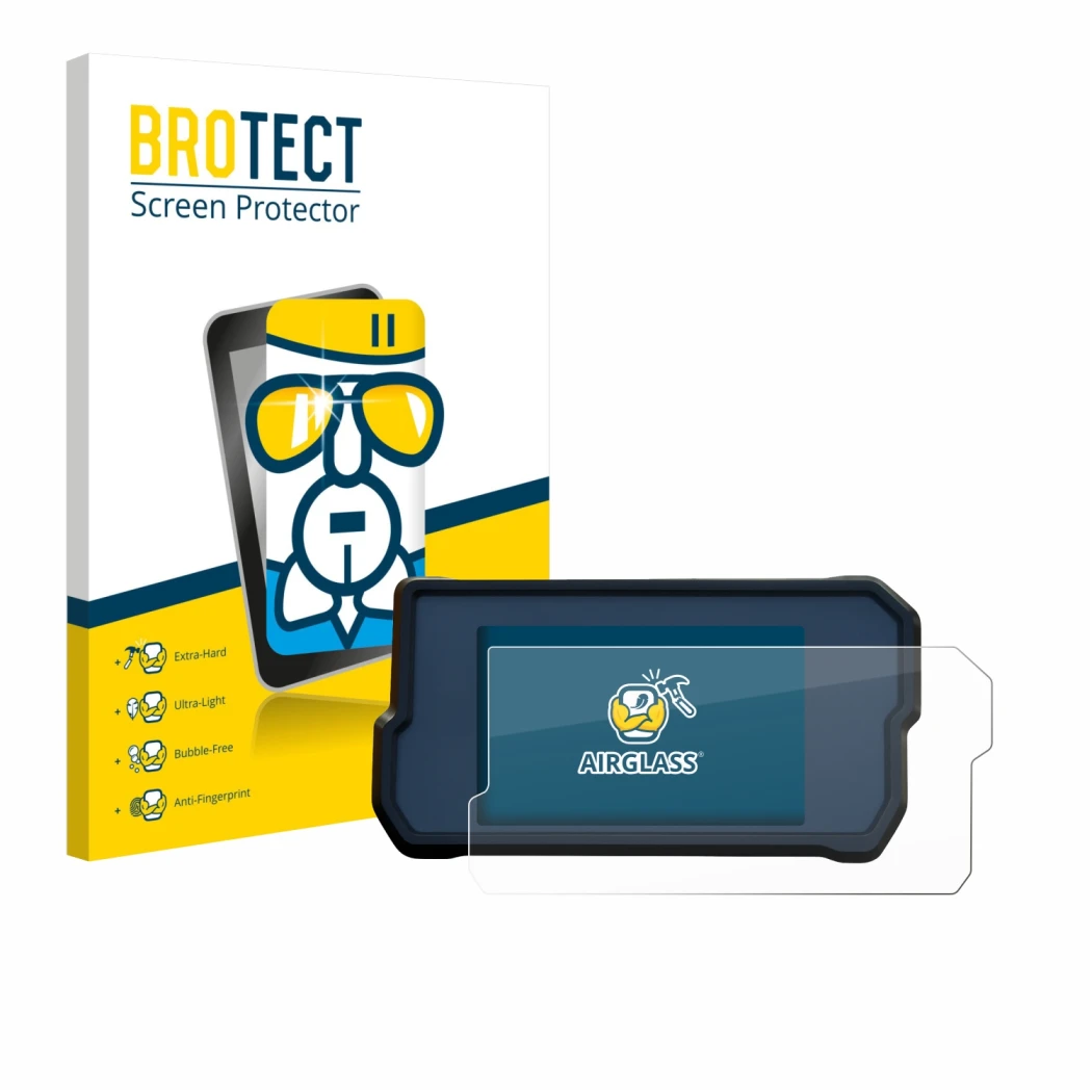 Face avant d’un emballage produit avec le logo de la marque BROTECT. À côté, l’appareil KTM RC125 / RC390 2022+ est représenté