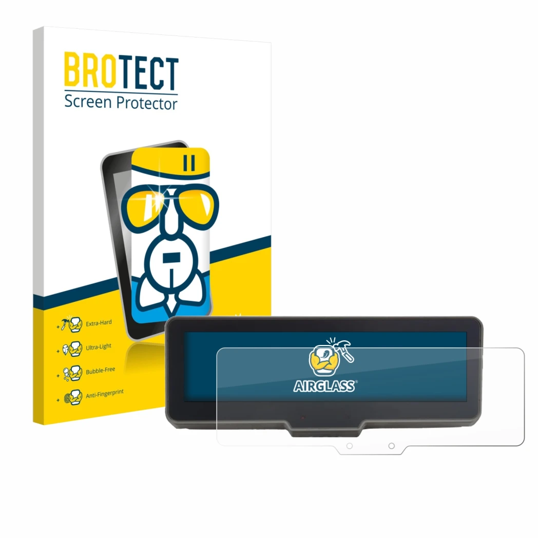 Face avant d’un emballage produit avec le logo de la marque BROTECT. À côté, l’appareil KTM 990 Duke R 2025 est représenté ave