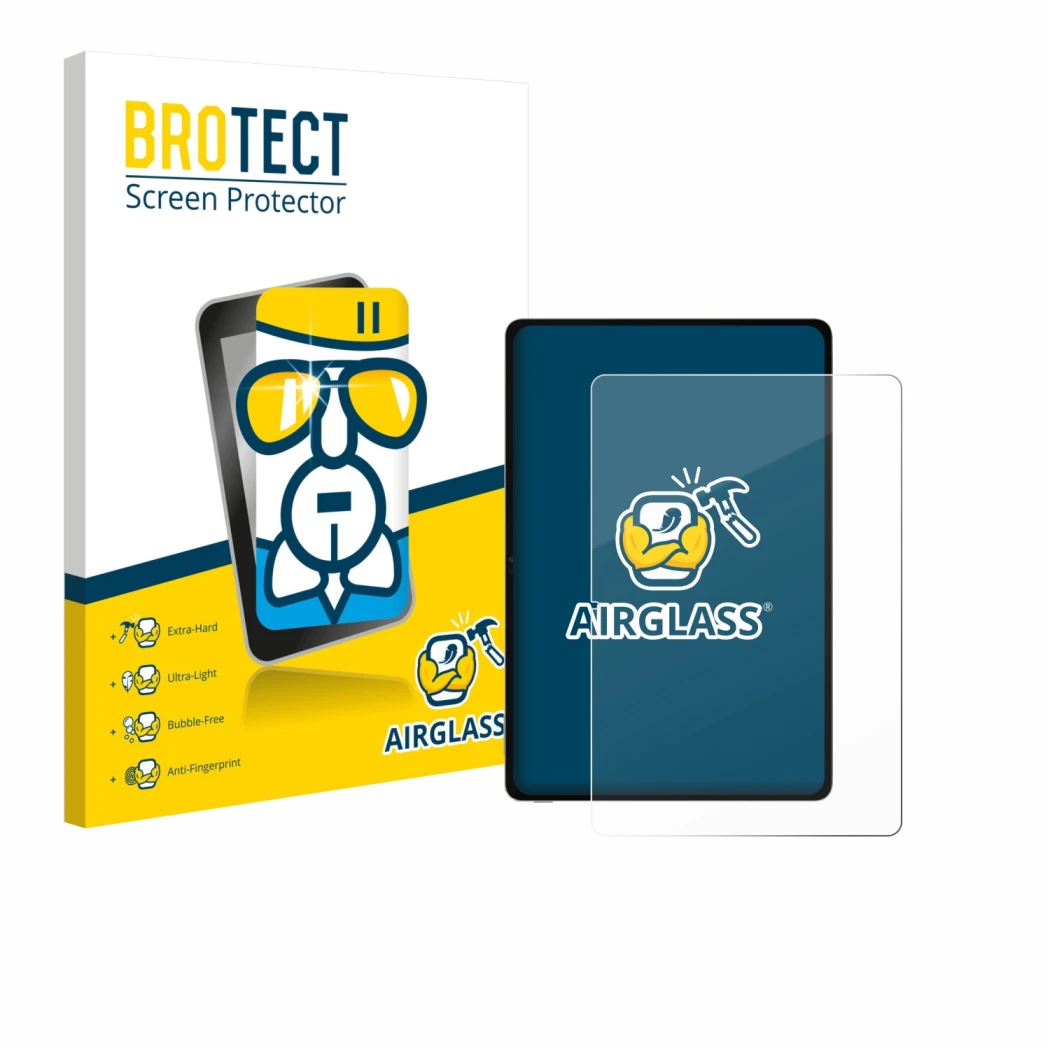 Face avant d’un emballage produit avec le logo de la marque BROTECT. À côté, l’appareil Honor Pad V9 est représenté avec la pr