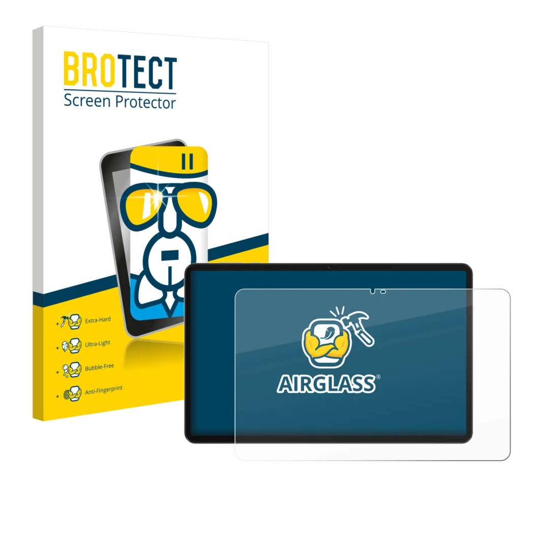 Face avant d’un emballage produit avec le logo de la marque BROTECT. À côté, l’appareil Honor Pad X9a est représenté avec la p