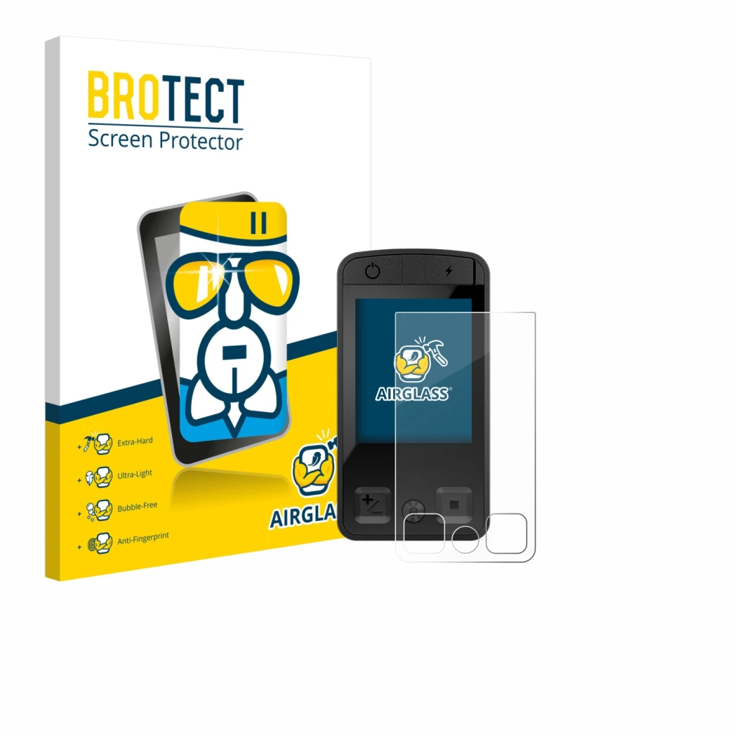 Face avant d’un emballage produit avec le logo de la marque BROTECT. À côté, l’appareil Bosch Kiox 400C est représenté avec la