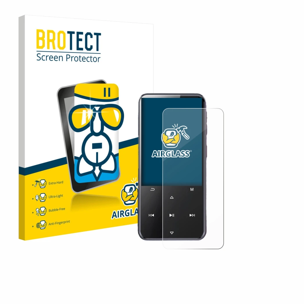 Face avant d’un emballage produit avec le logo de la marque BROTECT. À côté, l’appareil AGPtek M3 est représenté avec la prote