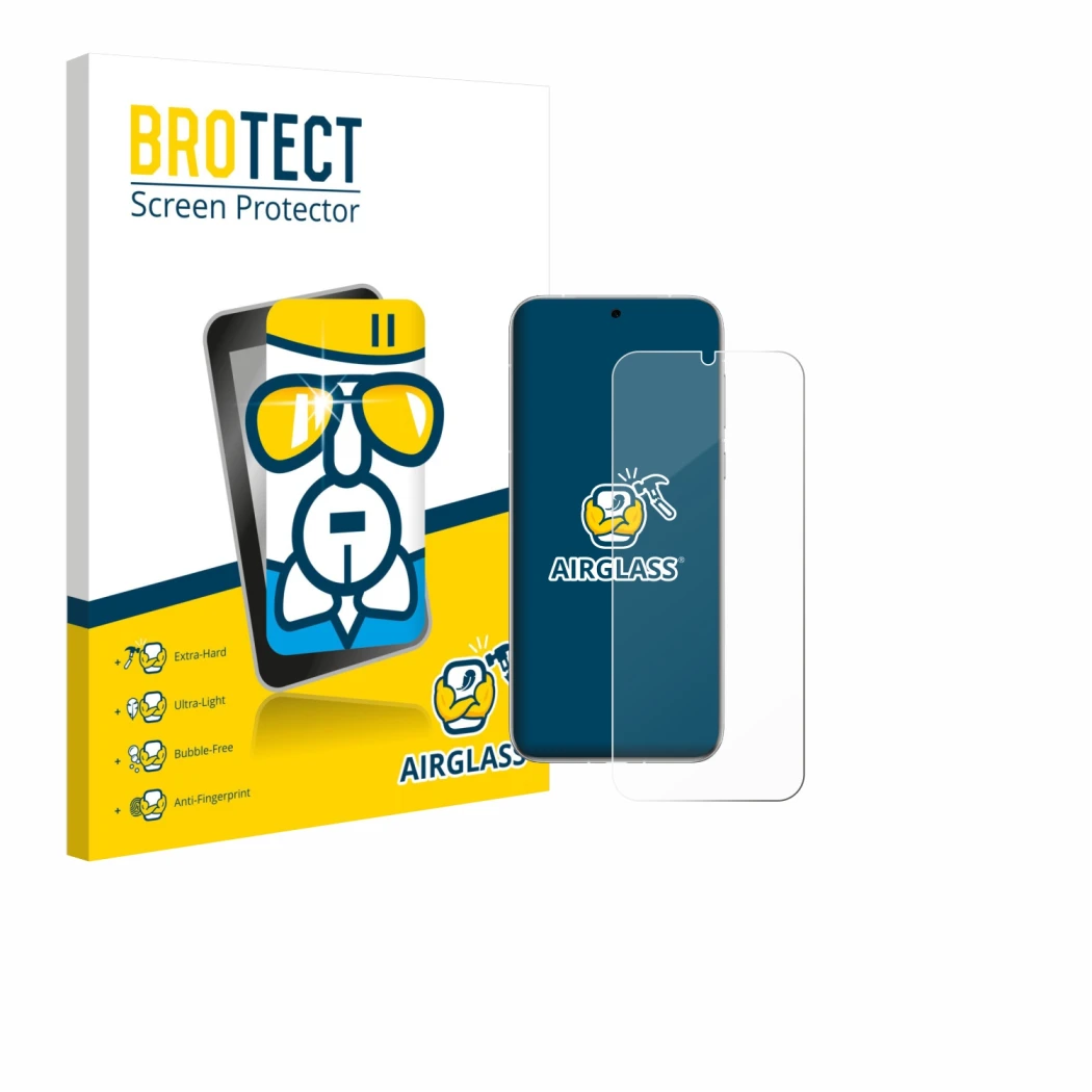 Face avant d’un emballage produit avec le logo de la marque BROTECT. À côté, l’appareil Huawei Pura 80 Ultra est représenté av