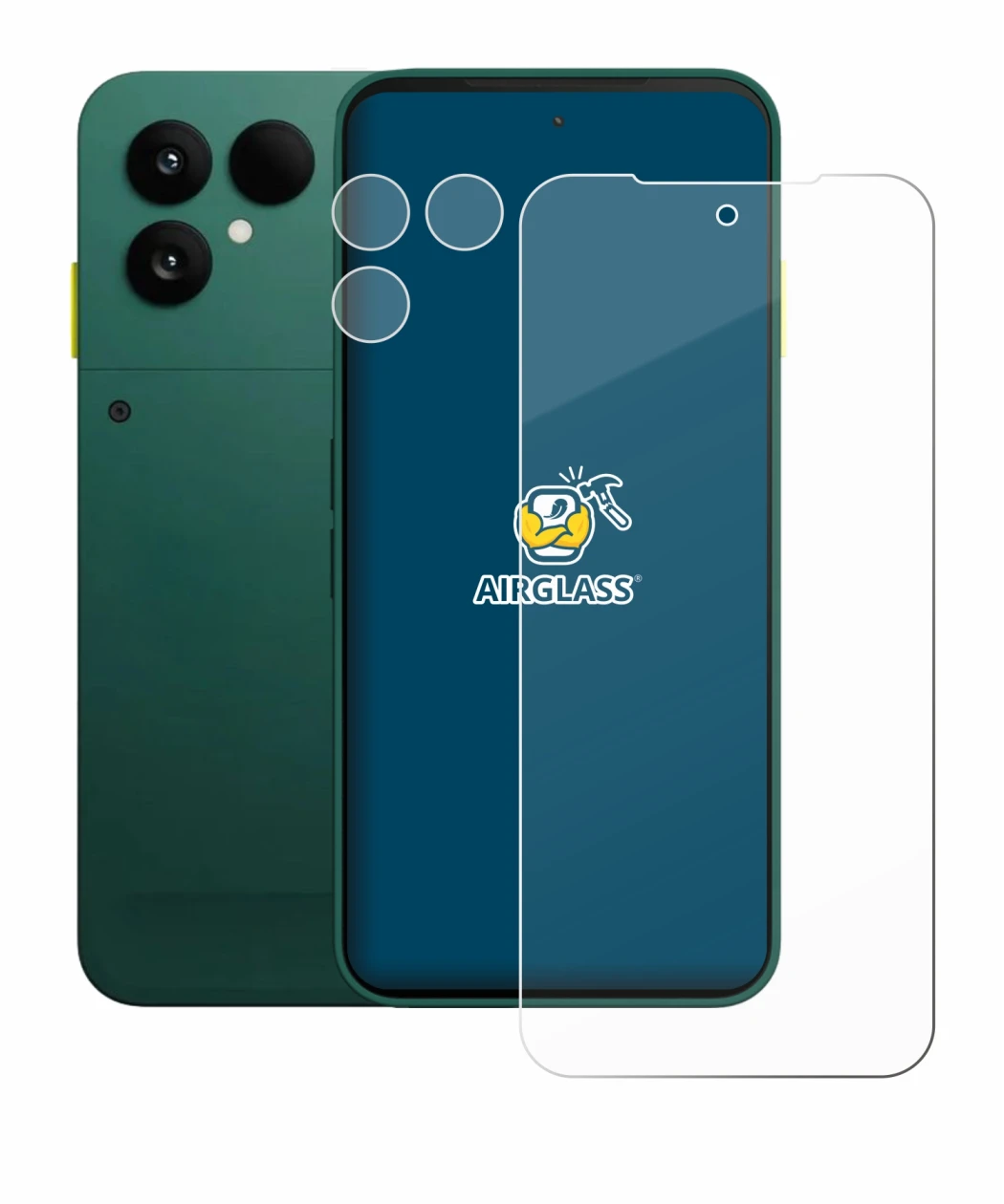 Image de l'appareil Fairphone 6 (Avant+Caméra) avec une grande variété de protections d'écran.